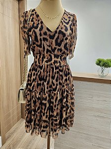 Vestido curto tule animal print