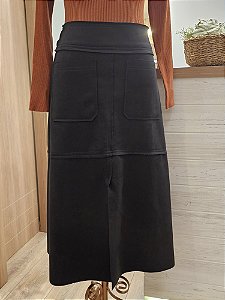 Saia midi em tecido suede preta