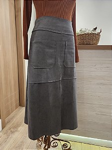 Saia midi em tecido suede grafite