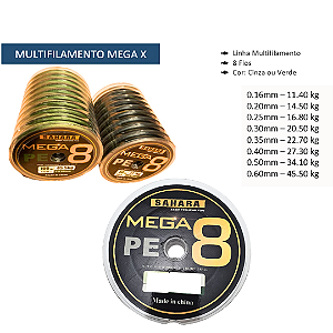Linha de Pesca Multifilamento 8X Mega 10X100 Metros (caixa com 10 rolos 1000 metros no total) 0,16 0,20 0,25 0,30 0,35 0,40 0,50 0,60 mm Cinza Verde