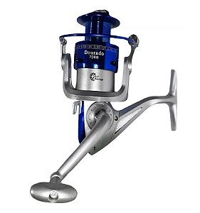 Molinete de Pesca Sahara Dourado 3 Rolamentos Drag 5 KG Tamanhos 3000 4000 5000 6000 7000 Corpo e Manivela de Grafite Cor Azul com Prata