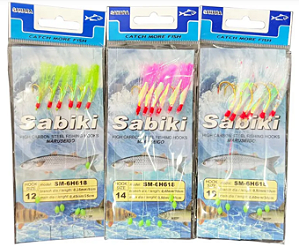 Chicote Sabiki Isca Sahara Com 6 Anzóis Maruseigo N° 03-04-06-08-10-12-14-16-18-20 Cores Branco, Verde e Rosa Disponíveis