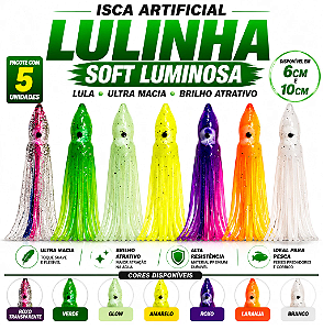 Isca Artificial Lula Lulinha Soft Luminosa Pacote com 5 Unidades 6 cm ou 10 cm Variedade de cores