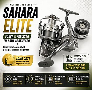 Molinete De Pesca Sahara Elite 3 Rolamentos 40 50 60 70 80 Carretel em A.B.S + Carretel em alumínio com Manivela Ambides
