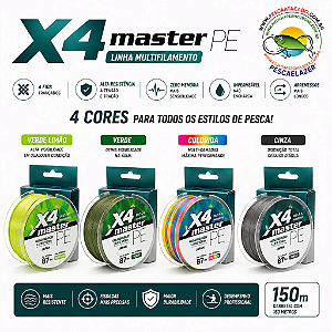 Linha Pesca Multifilamento 4X MASTER 150 mts 4 Fios Tecnologia Japonesa 0.16 0.20 0.25 0.30 0.35 0.40 0.45 0.50 e 0.60 mm