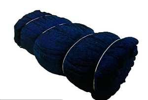 Pano Rede Multifilamento Azul com Nó Fio 210/9 Malha 2,4 cm Esticado (12 cm nó a nó) 200 Malhas Altura (4,8m) 100 Metros