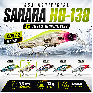 Isca Artificial Sahara HB-138 Meia Água 9,5 cm 13 g Várias Cores