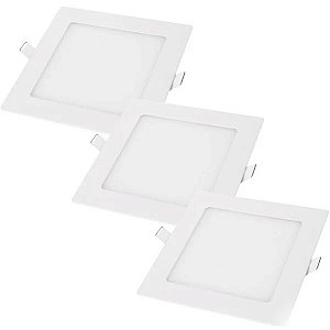 KIT 3 Painel LED 12W de Embutir Quadrado 17 cm, Bivolt, 3000K Luz Branco Frio, Avant