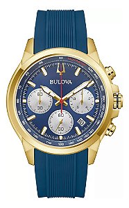 Relógio Bulova Dourado E Azul - Original Box E Certificado
