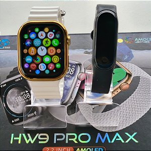 Relógio Smartwatch Hw9 Pro Max Dourado  Com 3 Pulseiras Tela Super Amoled + Brinde