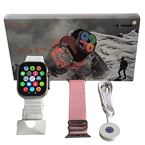 Relógio Microwear Smartwatch Ultra Serie 9 Plus Amoled Cor da caixa prata 2 pulseira Branco/Rosa