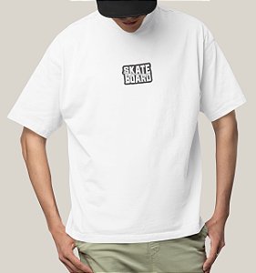 Camiseta Oversized Masculina Branca Algodão Premium WSS Skateboard