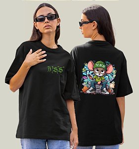 Camiseta Oversized Feminina Preta Algodão Premium WSS Street Rat