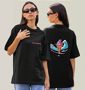 Camiseta Oversized Feminina Preta Algodão Premium WSS Ice Surfing