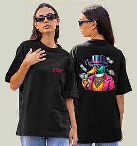Camiseta Oversized Feminina Preta Algodão Premium WSS Dollar Duck