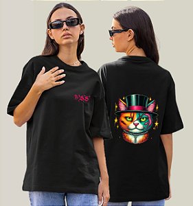 Camiseta Oversized Feminina Preta Algodão Premium WSS Scarcat