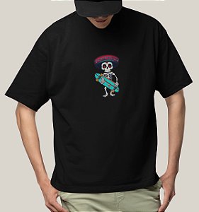 Camiseta Oversized Masculina Branca Algodão Premium WSS Skull Skate