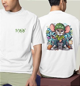 Camiseta Oversized Masculina Branca Algodão Premium WSS Street Rat