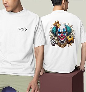 Camiseta Oversized Masculina Branca Algodão Premium WSS Cash Clown