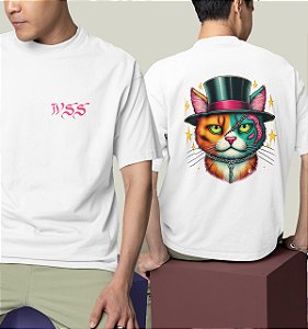 Camiseta Oversized Masculina Branca Algodão Premium WSS Scarcat