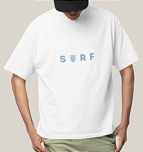 Camiseta Oversized Masculina Branca Algodão Premium WSS Surf Blue