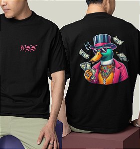 Camiseta Oversized Masculina Preta Algodão Premium WSS Dollar Duck