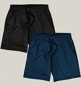 Kit 2 Bermudas Academia Corrida Praia Masculina Elastano Premium Tactel WSS Basic Preto e Azul