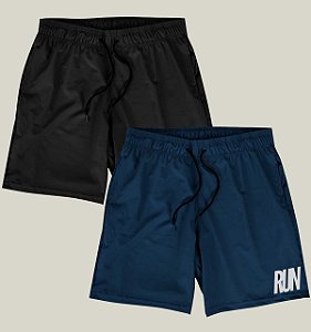 Kit 2 Bermudas Academia Corrida Masculina Elastano Premium Tactel WSS Run Minimalist Preto e Azul