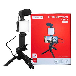 Kit de Gravação 4 em 1 com Tripé, LED 6500K e Microfone