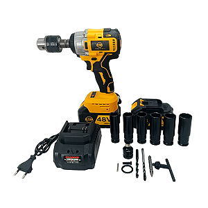 Parafusadeira Furadeira Impacto 48V com 2 Baterias Lítio Profissional