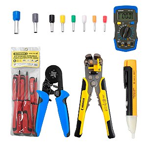 Kit Eletricista Completo com Alicates Chaves Detector e 1200 Terminais Ilhós
