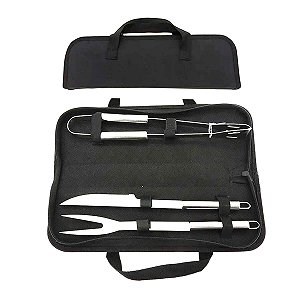 Kit Churrasco 3 Peças Aço Inox com Alça