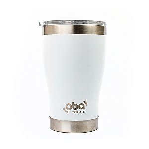 Copo Térmico com Tampa 473ml  aço inoxidável Oba Térmic Branco Brilha