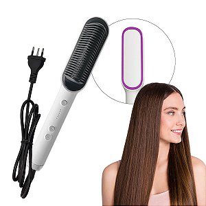 Escova Alisadora Bivolt com Controle de Temperatura - Branco