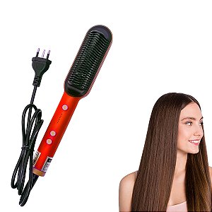 Escova Alisadora Bivolt com Controle de Temperatura - Vermelho