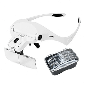 Óculos Lupa com LED e 5 Lentes de Aumento Profissional