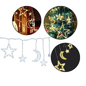 Cascata Led com Estrelas e Lua Decoração de Natal 220v