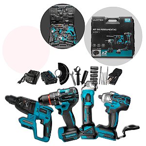 Kit 4 Ferramentas 48V Completo com 2 Baterias 4.0Ah Alta Potência