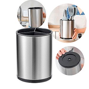 Porta Talheres Inox Giratório 360° com 3 Divisórias e Sistema de Drenagem