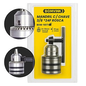 Mandril 3/8 24F com chave e garras fixas para perfuração