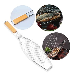 Grelha Dupla para Churrasco 31x25cm com Cabo de Madeira
