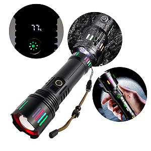Lanterna LED Tática 20W 2000 Lúmens Recarregável USB com Zoom e 4 Baterias