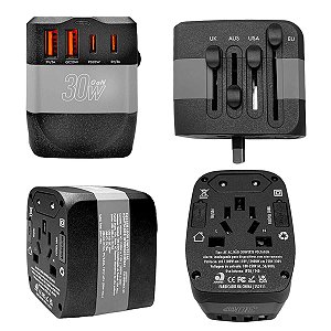 Carregador Adaptador Universal de Tomada para Viagem com Múltiplas Entradas