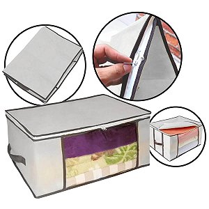 Caixa Organizadora para Roupas com Tampa e Visor Transparente Dobrável Grande