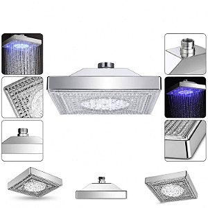 Ducha Quadrada 6 Polegadas com LED Colorido para Banheiro Conexão 1/2