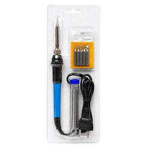 Kit Ferro de Solda Ajustável 15 a 60W 127V com 5 Ponteiras e Estanho