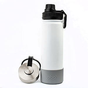 Garrafa Térmica Inox 650ml com Bico Esportivo Alça 2 Tampas e Capa de Silicone Branca