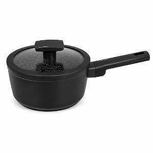 Panela Cerâmica 16cm com Tampa de Vidro Fundo de Indução 1,6L Preta