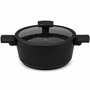 Panela Caçarola Cerâmica 24cm com Tampa Fundo de Indução 4,5L Preta
