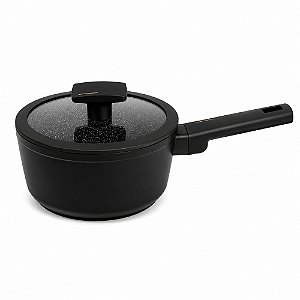 Panela Cerâmica 18cm com Tampa de Vidro Fundo de Indução 2,3L Preta